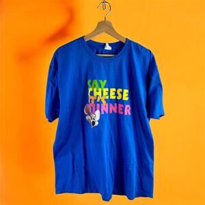 Chuck E Cheese Adult XL Blue 100% Cotton SAY CHEESE IT'S FUNNER S/S Shirt